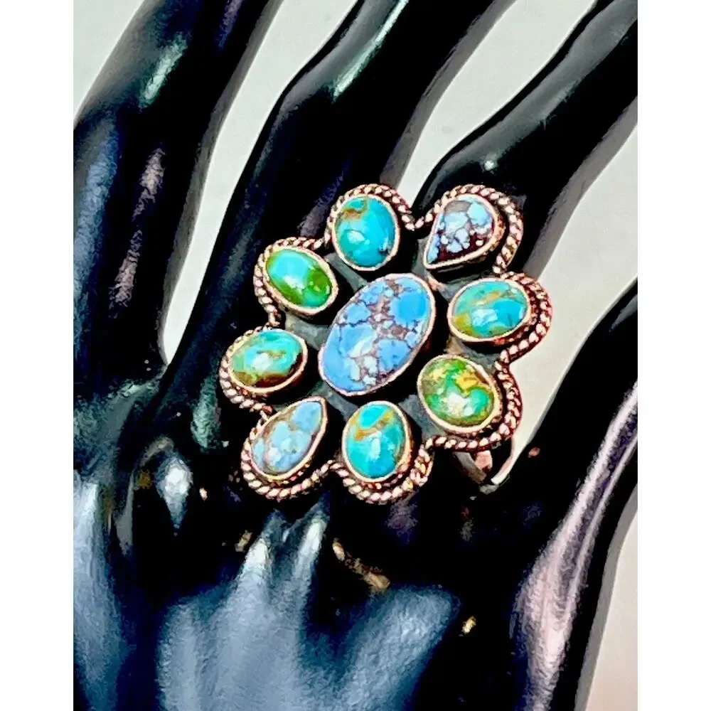 Golden Hills Mojave Sonoran Gold Turquoise Copper Cluster Statement Ring Adj Sz